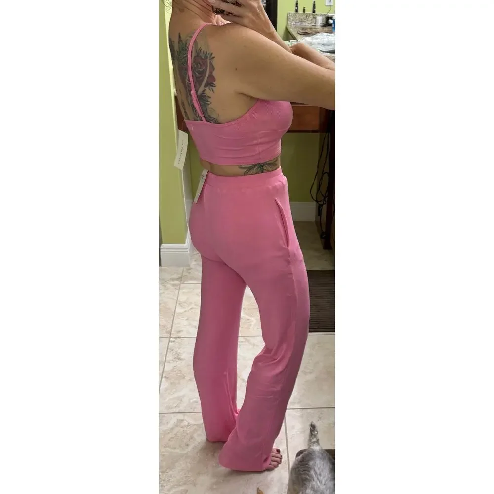 Hot & delicious Julia Heart Rib knit 2 piece pant set pink lined NWT Small - Picture 5 of 10